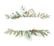 Bandeira do Natal do vetor da aquarela com ramos e lugar do abeto para o texto ilustração stock Bandeira do Natal do vetor da aquarela com ramos e lugar do abeto para o texto ilustração stock
