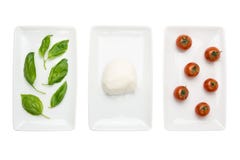 Bandeira italiana do alimento, branco do tomate do mozzarella da manjericão Imagens de Stock Royalty Free Bandeira italiana do alimento, branco do tomate do mozzarella da manjericão Imagens de Stock Royalty Free