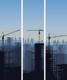Bandeira vertical do canteiro de obras com guindastes e construção. ilustração do vetor Bandeira vertical do canteiro de obras com guindastes e construção. ilustração do vetor