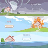 Bandeiras do tempo do desastre Dano da casa da chuva da tempestade do vento do vulcão do tsunami das imagens de mitigação do veto ilustração do vetor Bandeiras do tempo do desastre Dano da casa da chuva da tempestade do vento do vulcão do tsunami das imagens de mitigação do veto ilustração do vetor