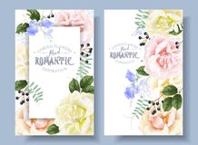 Bandeiras florais do vintage do vetor com rosas do jardim ilustração stock Bandeiras florais do vintage do vetor com rosas do jardim ilustração stock