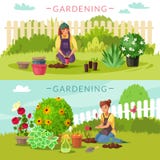 Bandeiras horizontais de jardinagem dos desenhos animados ilustração stock Bandeiras horizontais de jardinagem dos desenhos animados ilustração stock