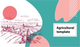 Bandera agrícola horizontal Imagen del vector de un campo, de pajares, de un árbol y de una casa en el estilo toscano geom?trico ilustración del vector Bandera agrícola horizontal Imagen del vector de un campo, de pajares, de un árbol y de una casa en el estilo toscano geom?trico ilustración del vector