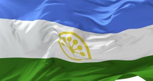 Bandera de Bashkortostan que agita en el viento en lento con el cielo azul, lazo Bandera de Bashkortostan que agita en el viento en lento con el cielo azul, lazo