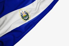 Bandera de El Salvador de la tela con el copyspace para su texto en el fondo blanco stock de ilustración Bandera de El Salvador de la tela con el copyspace para su texto en el fondo blanco stock de ilustración