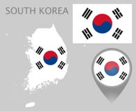 Bandera de la Corea del Sur, mapa e indicador del mapa libre illustration Bandera de la Corea del Sur, mapa e indicador del mapa libre illustration