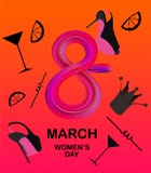 bandera de 8 partidos con los objetos de la mujer ilustración del vector bandera de 8 partidos con los objetos de la mujer ilustración del vector