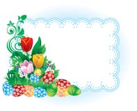 Bandera de Pascua con las flores y los huevos del resorte stock de ilustración Bandera de Pascua con las flores y los huevos del resorte stock de ilustración