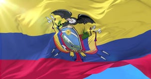 Bandera ecuatoriana que agita en el viento en lento con el cielo azul, lazo Bandera ecuatoriana que agita en el viento en lento con el cielo azul, lazo