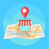 Bandera, mapa y tienda locales del seo en la visión realista libre illustration Bandera, mapa y tienda locales del seo en la visión realista libre illustration