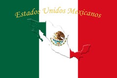 Bandera nacional mexicana con Eagle Coat Of Arms y el texto Estados stock de ilustración Bandera nacional mexicana con Eagle Coat Of Arms y el texto Estados stock de ilustración