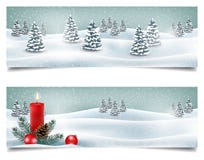 Banderas horizontales de la Navidad del día de fiesta con paisaje del invierno ilustración del vector Banderas horizontales de la Navidad del día de fiesta con paisaje del invierno ilustración del vector