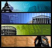 Banderas horizontales del viaje de las ciudades de Europa stock de ilustración Banderas horizontales del viaje de las ciudades de Europa stock de ilustración