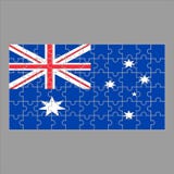 Bandiera dell'Australia dai puzzle su un fondo grigio illustrazione di stock Bandiera dell'Australia dai puzzle su un fondo grigio illustrazione di stock