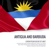 Bandiera serica dell'Antigua e Barbuda che ondeggia su un fondo bianco isolato con l'area di testo bianca per il vostro messaggio illustrazione vettoriale Bandiera serica dell'Antigua e Barbuda che ondeggia su un fondo bianco isolato con l'area di testo bianca per il vostro messaggio illustrazione vettoriale