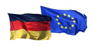 Bandiere della Germania e dell'UE, isolate immagini stock Bandiere della Germania e dell'UE, isolate immagini stock
