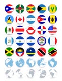 Bandiere e globi rotondi piani delle Americhe illustrazione di stock Bandiere e globi rotondi piani delle Americhe illustrazione di stock