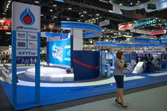 Bangkok, Tailandia - 30 novembre 2018: Capo blu di energia del gas delle PPTT all'EXPO 2018 del MOTORE internazionale dell'Expo 2 fotografia stock libera da diritti Bangkok, Tailandia - 30 novembre 2018: Capo blu di energia del gas delle PPTT all'EXPO 2018 del MOTORE internazionale dell'Expo 2 fotografia stock libera da diritti