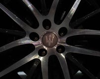 BBangkok, Thailand - December 02, 2018: Beautiful of Maserati logo on the wheel close-up royalty free stock photos BBangkok, Thailand - December 02, 2018: Beautiful of Maserati logo on the wheel close-up royalty free stock photos