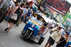 Bangkok, Thailand - June 3, 2018: Tuk Tuk or Samlor, which is a famous traditional taxi and often used for carrying goods in city, stock photography Bangkok, Thailand - June 3, 2018: Tuk Tuk or Samlor, which is a famous traditional taxi and often used for carrying goods in city, stock photography