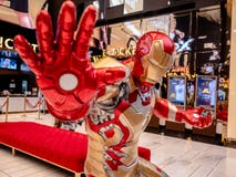 Bangkok, Thailand - May 7, 2019: Iron Man model show in Avengers Endgame exhibition booth at iconsiam, Iron Man is a fictional