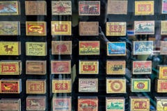 Bangkok, Thailand - Sept. 24, 2018: Retro- Sammlung thailändische Streichholzschachteln der Weinlese stockfoto Bangkok, Thailand - Sept. 24, 2018: Retro- Sammlung thailändische Streichholzschachteln der Weinlese stockfoto