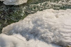 Water of a stream freezes layer by layer at the edge of the stream royalty free stock image Water of a stream freezes layer by layer at the edge of the stream royalty free stock image
