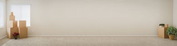 Banner of Empty Room with Blank Wall, Boxes and Plants. stock photos Banner of Empty Room with Blank Wall, Boxes and Plants. stock photos