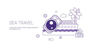 Bannière de Web de voyage en mer et de tourisme de croisière d'été de concept de vacances avec l'espace de copie illustration stock Bannière de Web de voyage en mer et de tourisme de croisière d'été de concept de vacances avec l'espace de copie illustration stock
