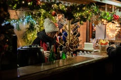 Bar With Mulled Wine In A Christmas Market In Alsace Stock Photo