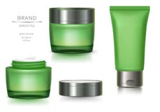 Barattolo di vetro verde e tubo di plastica illustrazione di stock Barattolo di vetro verde e tubo di plastica illustrazione di stock