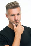 Barber Shop Concept Barbiere e parrucchiere Modello maturo dell'uomo bello Sciampo d'argento dei capelli Anti invecchiamento griz fotografia stock Barber Shop Concept Barbiere e parrucchiere Modello maturo dell'uomo bello Sciampo d'argento dei capelli Anti invecchiamento griz fotografia stock