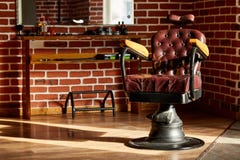 Retro leather chair barber shop in vintage style. Barbershop theme. royalty free stock image Retro leather chair barber shop in vintage style. Barbershop theme. royalty free stock image