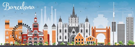 Barcelona Skyline with Color Buildings and Blue Sky. vector illustration Barcelona Skyline with Color Buildings and Blue Sky. vector illustration