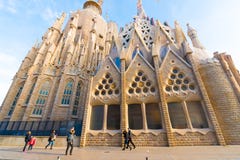 BARCELONA, SPAIN - FEBRUARY 16, 2017: Cathedral of Sagrada Familia. The famous project of Antonio Gaudi. Copy space for text. royalty free stock photos BARCELONA, SPAIN - FEBRUARY 16, 2017: Cathedral of Sagrada Familia. The famous project of Antonio Gaudi. Copy space for text. royalty free stock photos