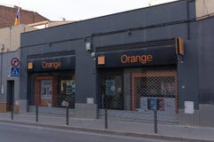 BARCELONA, SPAIN - 31 JANUARY 2021: View of an orange phone shop