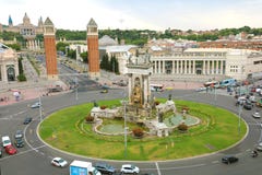 BARCELONA, SPAIN - JULY 13, 2018: aerial view of Placa d`Espanya and National Art Museum in Barcelona, Catalonia, Spain Stock Images BARCELONA, SPAIN - JULY 13, 2018: aerial view of Placa d`Espanya and National Art Museum in Barcelona, Catalonia, Spain Stock Images