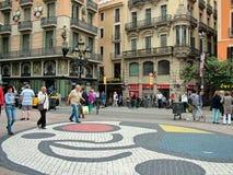 Barcelona, Spain, 30 September 2015- Joan Miro mosaic on Las Ram royalty free stock photo Barcelona, Spain, 30 September 2015- Joan Miro mosaic on Las Ram royalty free stock photo