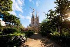 Barcelone, Espagne - avril 10,2018 : Vue de Sagrada Familia, images libres de droits Barcelone, Espagne - avril 10,2018 : Vue de Sagrada Familia, images libres de droits
