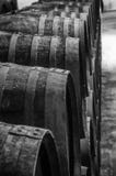 Barils de whiskey ou de vin en noir et blanc image stock Barils de whiskey ou de vin en noir et blanc image stock