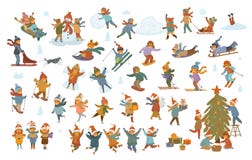 Barn för aktiv vinter och för glad jul, pojke och flickor som gör snögubbesnöängeln, lek som sledding, skridskoåkning, skidåkning vektor illustrationer Barn för aktiv vinter och för glad jul, pojke och flickor som gör snögubbesnöängeln, lek som sledding, skridskoåkning, skidåkning vektor illustrationer