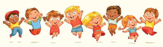 Barn hoppar för glädje. Baner royaltyfri illustrationer Barn hoppar för glädje. Baner royaltyfri illustrationer