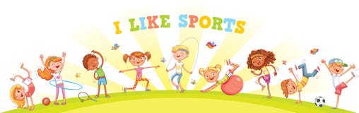 Barn kopplas in i olika sorter av sportar på naturbakgrund royaltyfri illustrationer Barn kopplas in i olika sorter av sportar på naturbakgrund royaltyfri illustrationer