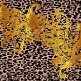 Barock guld- sömlös modell över leopard- eller gepardhudmes vektor illustrationer Barock guld- sömlös modell över leopard- eller gepardhudmes vektor illustrationer