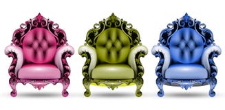 Baroque colorful armchairs Vector 3d illustration. French Luxury rich intricate structure. Victorian Royal Style decor stock illustration Baroque colorful armchairs Vector 3d illustration. French Luxury rich intricate structure. Victorian Royal Style decor stock illustration