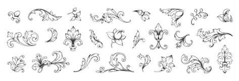 Baroque engraved. Victorian floral ornamental borders, vintage decorative frame elements. Vector royal set for wedding