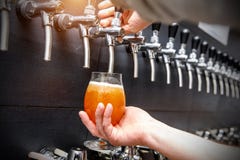 Bartender som häller det nya ölet i bar fotografering för bildbyråer Bartender som häller det nya ölet i bar fotografering för bildbyråer