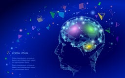 Bas poly concept abstrait de réalité virtuelle de cerveau Rêve linéaire d'imagination d'esprit de triangle géométrique de formes illustration stock Bas poly concept abstrait de réalité virtuelle de cerveau Rêve linéaire d'imagination d'esprit de triangle géométrique de formes illustration stock