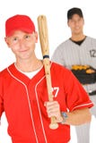 Baseball: Hållande baseballslagträ för spelare arkivbild Baseball: Hållande baseballslagträ för spelare arkivbild