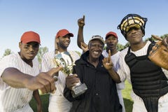 Baseball Team And Coach With Trophy Celebrating Victory Stock Image Baseball Team And Coach With Trophy Celebrating Victory Stock Image